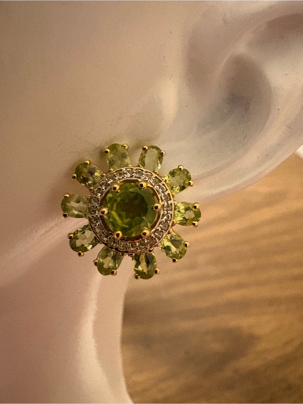 NEW 5.13 CT Peridot White Topaz Sterling Silver Flower Stud Earrings